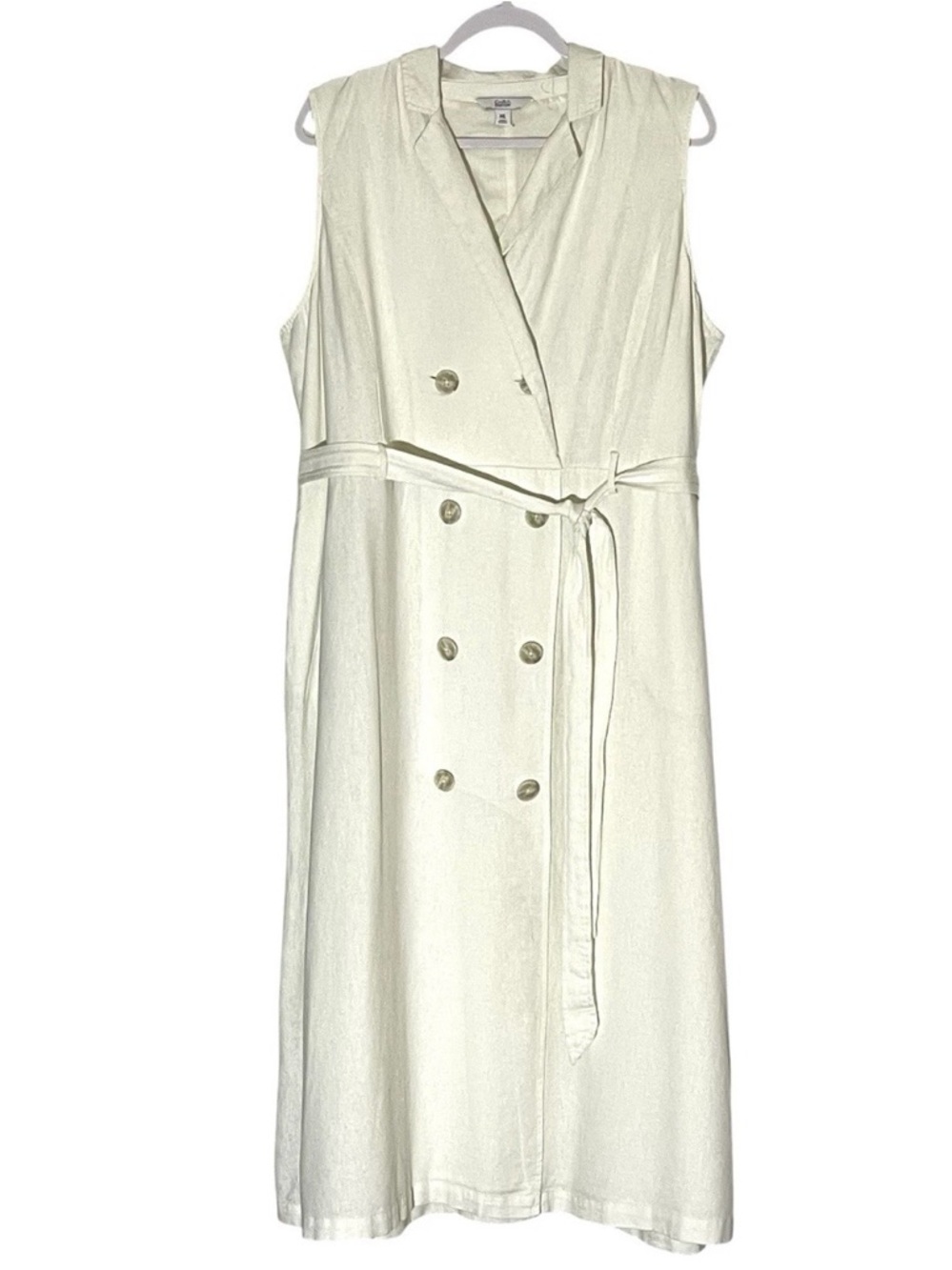 Croft & Barrow 2X Ivory Linen Blend Sleeveless Midi Dress Lined Belt Pockets